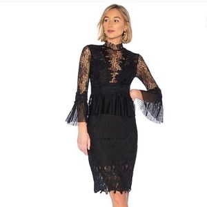 Bardot black lace mock neck dress